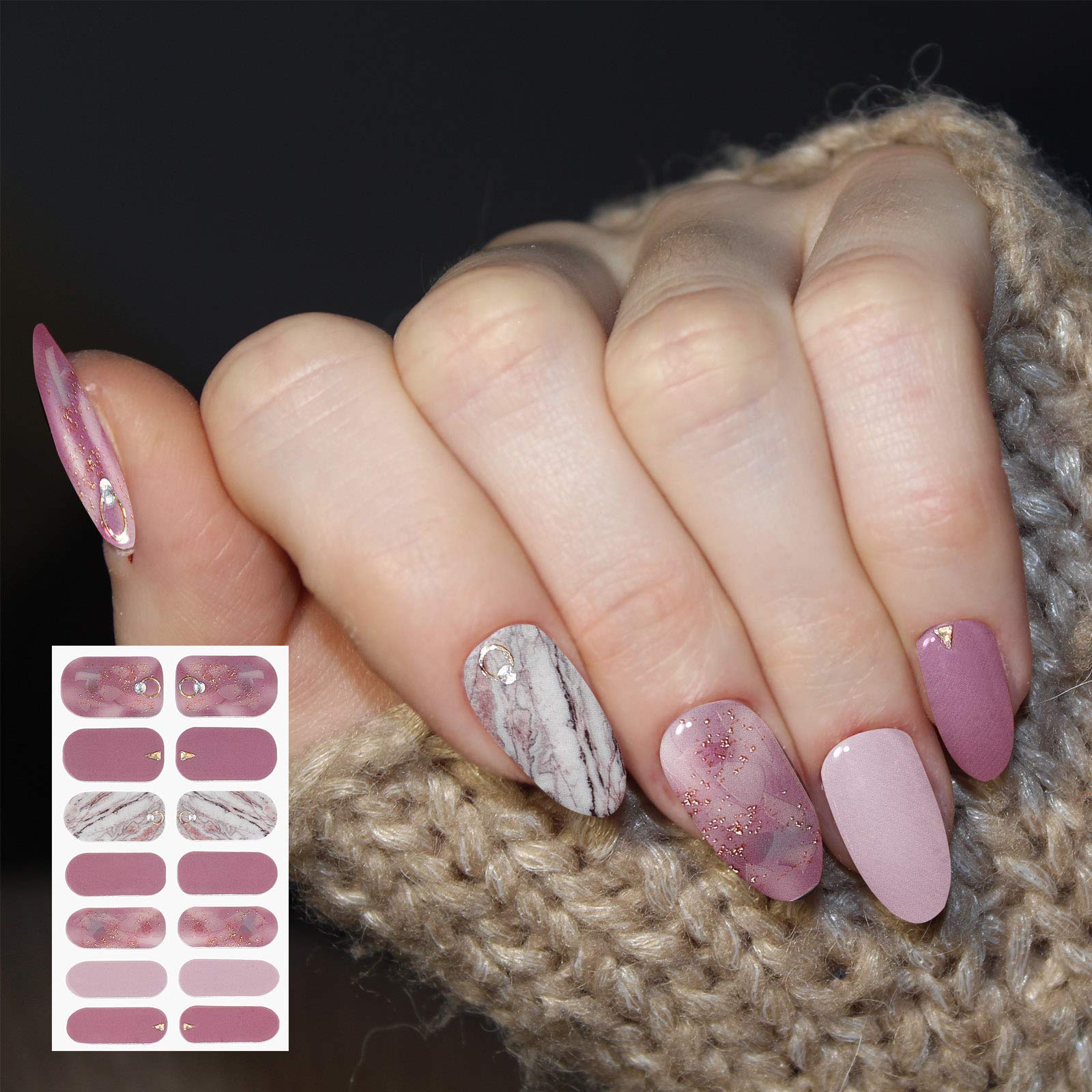 140 Pcs 10 Sheets Full Wrap Nail Stickers Polish Strips Gradient Stickers Glitter Self Adhesive DIY Art Decals Strips with 2 Pcs Nail Files for Holiday Decor (Classic Style) - Image 5