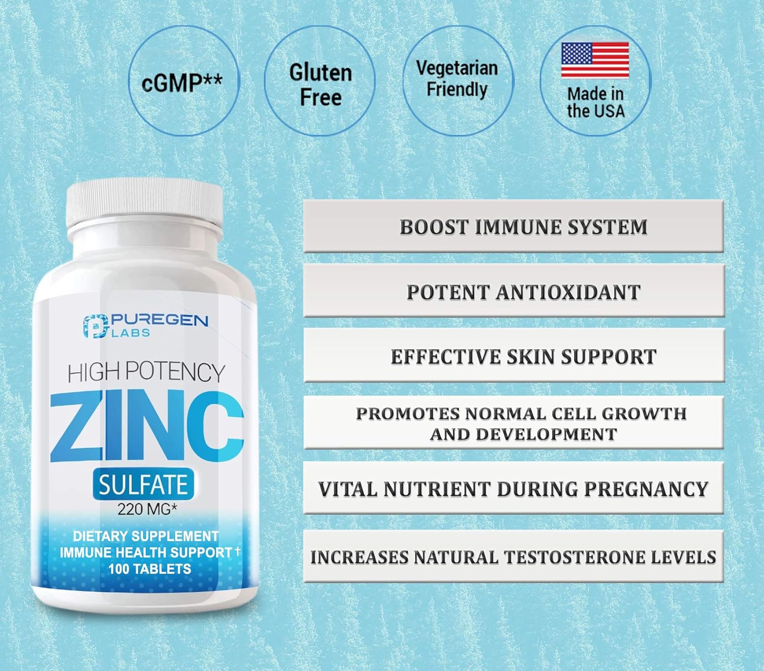 Zinc 220mg [High Potency] Supplement – Zinc Sulfate for Immune Support System 100 Tablets: Health & Personal Care
