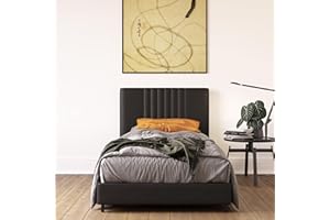 REALROOMS Rio Faux Leather Upholstered Platform Bed with Tufted Headboard, Twin, Black