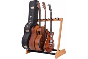 Nefelibata Guitar Stand Multi-Purpose 5 Stands Wooden Guitar Rack Floor Stand for Guitars and Cases, Electric Guitars, Acoustic Guitars, Bass Guitars, Cellos - Log
