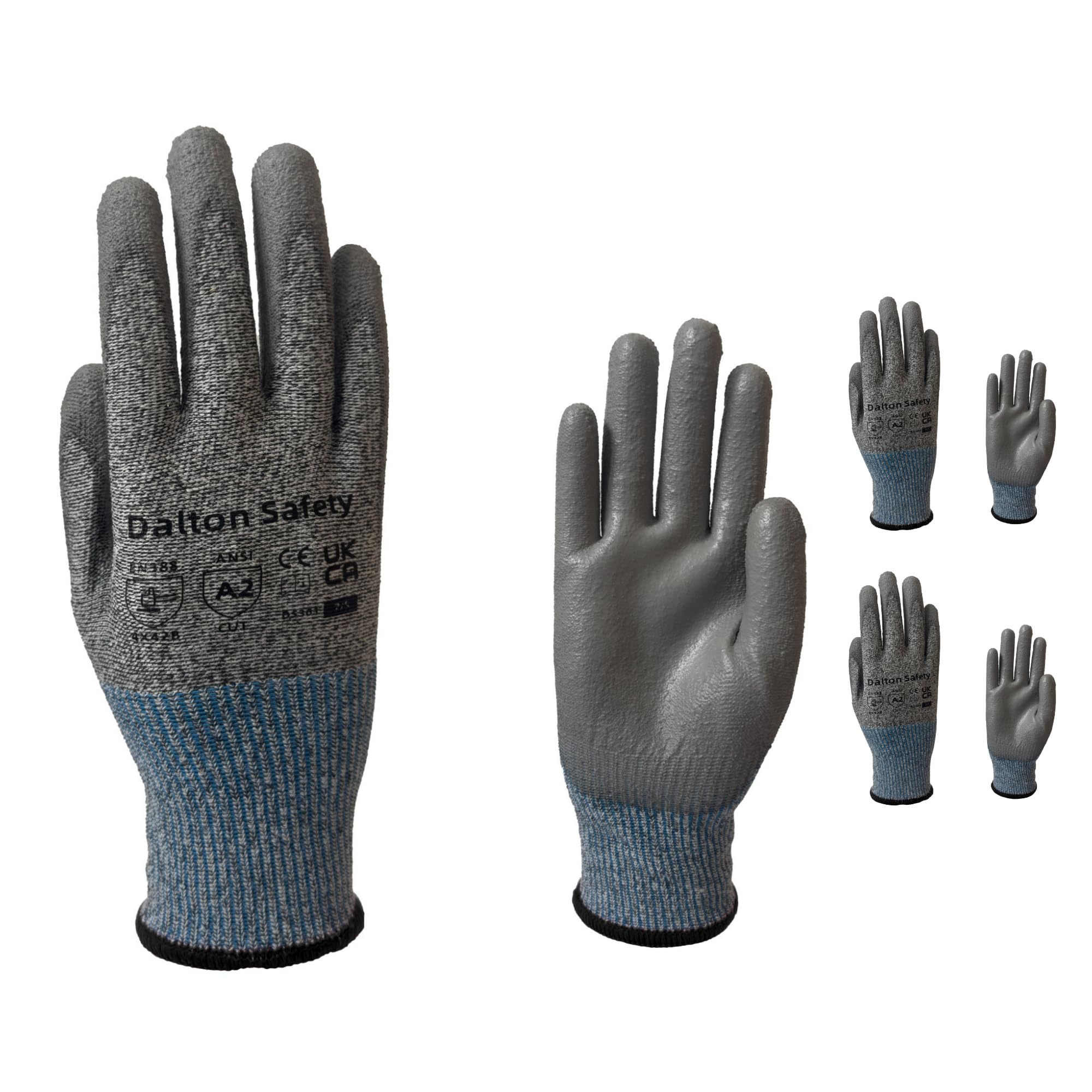 Dalton Safety 2 Pairs Of XL Cut Resistant Level 3 Work Gloves, HPPE Knitted Cuff, PU Coated Palm & Fingertips. Perfect For General Duty, Gardening, Glass Cutting & Sheet Metal Handling