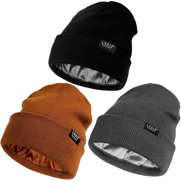 3 Pack Satin Lined Winter Beanie Hats for Women Men,Silk