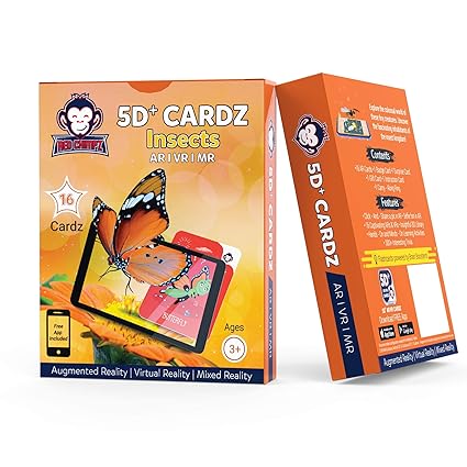RedChimpz - Educational Games for Kids, AR + VR 5D Flash Cards for Kids (20 Cards), Augmented and Virtual Reality Cards, Learning Toys for Children, (3-8 Years) Kids, Online Educational Games, Insects