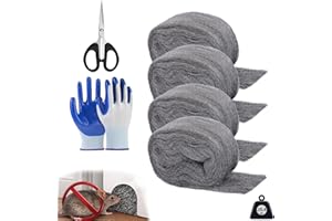 DEMIBAZ Steel Wool Mice Repellent - 4 Rolls of Steel Wool (14ft x 3.1in, Coarse Grade #3), Scissors & Glove - Keep Mice Away 