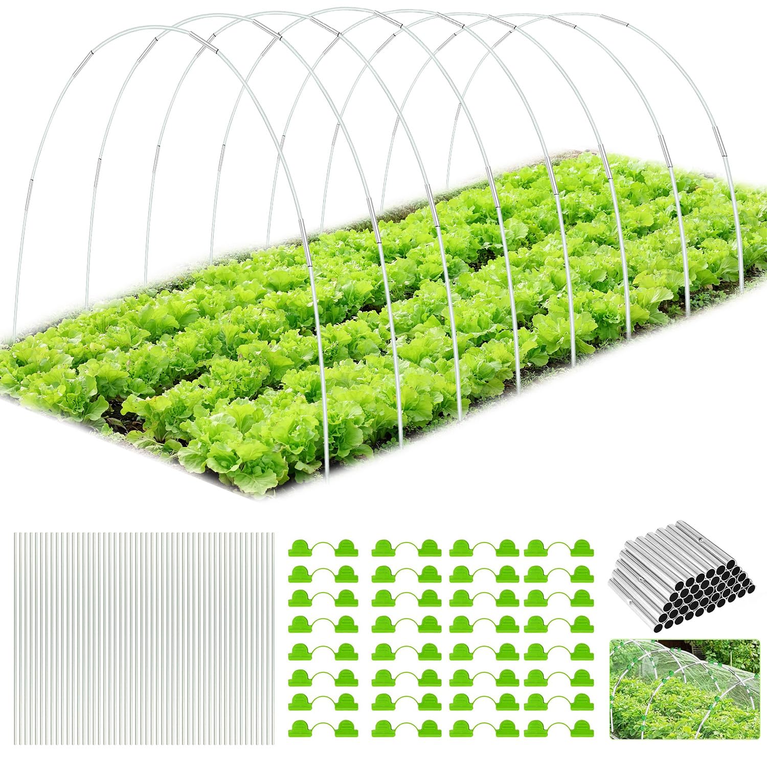 122Pcs Greenhouse Hoops for Raised Beds, Greenhouse Garden Grow Tunnel Netting Hoops, Flexible Detachable DIY Garden Hoops for Rust-Free Fiberglass Support Hoops Frame for Garden Growing Vegetables