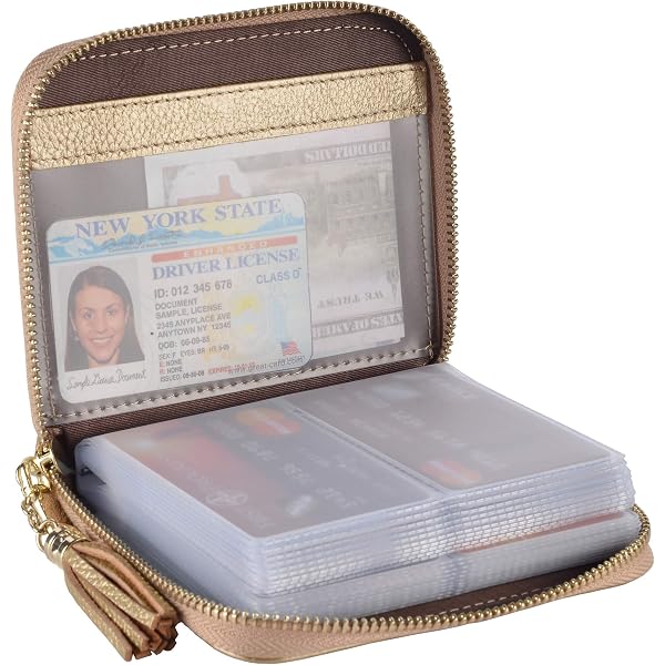 Porte-cartes RFID Femme Cuir PU - 11x8cm - 9 Compartiments + Pièces - Fermeture Éclair