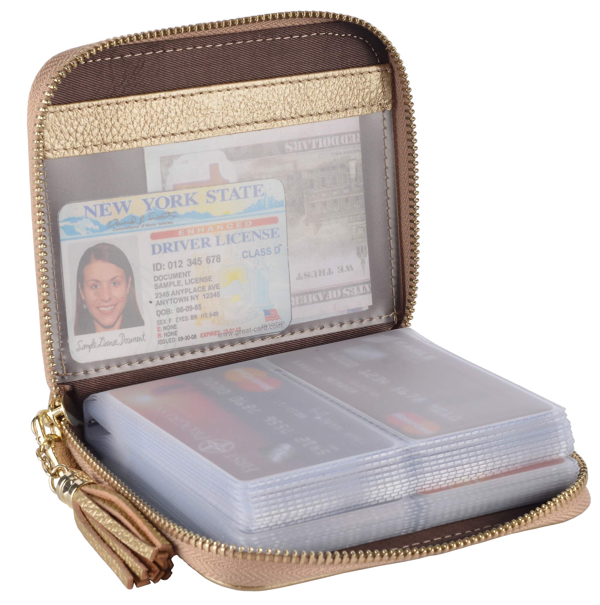 Easyoulife Ladies Credit Card Holder RFID Blocking Leather Zipper Wallet, Gold, Medium