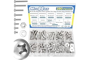 MROMAX 280Pcs #8-32 Phillips Pan Head Machine Screws Assortment Kit 304 Stainless Steel Assorted Nuts Bolts and Washers Fully Machine Thread(#8-32x1/4, 5/16", 3/8", 1/2", 5/8", 3/4", 1", 1-1/4")