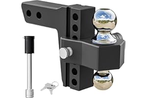 VNN Adjustable Trailer Hitch - Fits 2 Inch Receiver Only, 6 Inch Drop/Rise Aluminum Drop Hitch, Heavy Duty Dual Ball Mount (2" & 2-5/16") 12,500 LBS GTW, Black