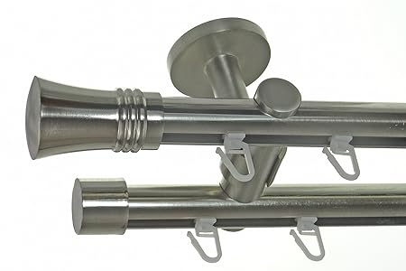 Innenlauf Gardinenstange Edelstahl Look 20mm Deckenbefestigung, 2-läufig Knauf, Länge wählbar D40 E86E30, Länge:240 cm