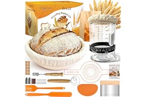 Complete Sourdough Starter Kit, Sourdough Bread Baking Supplies, Banneton Bread Proofing Basket with Glass Sourdough Starter 