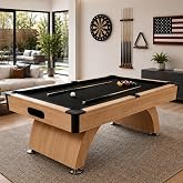 7FT Pool Table with Automatic Ball Return, Modern Arched-Leg Billiards Table with Durable Matte-Black Finish and Complete Accessories for Family Game Room &amp; Recreation Space