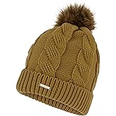 Spyder Womens Cable Knit Pom Pom Beanie with Ribbed Cuff