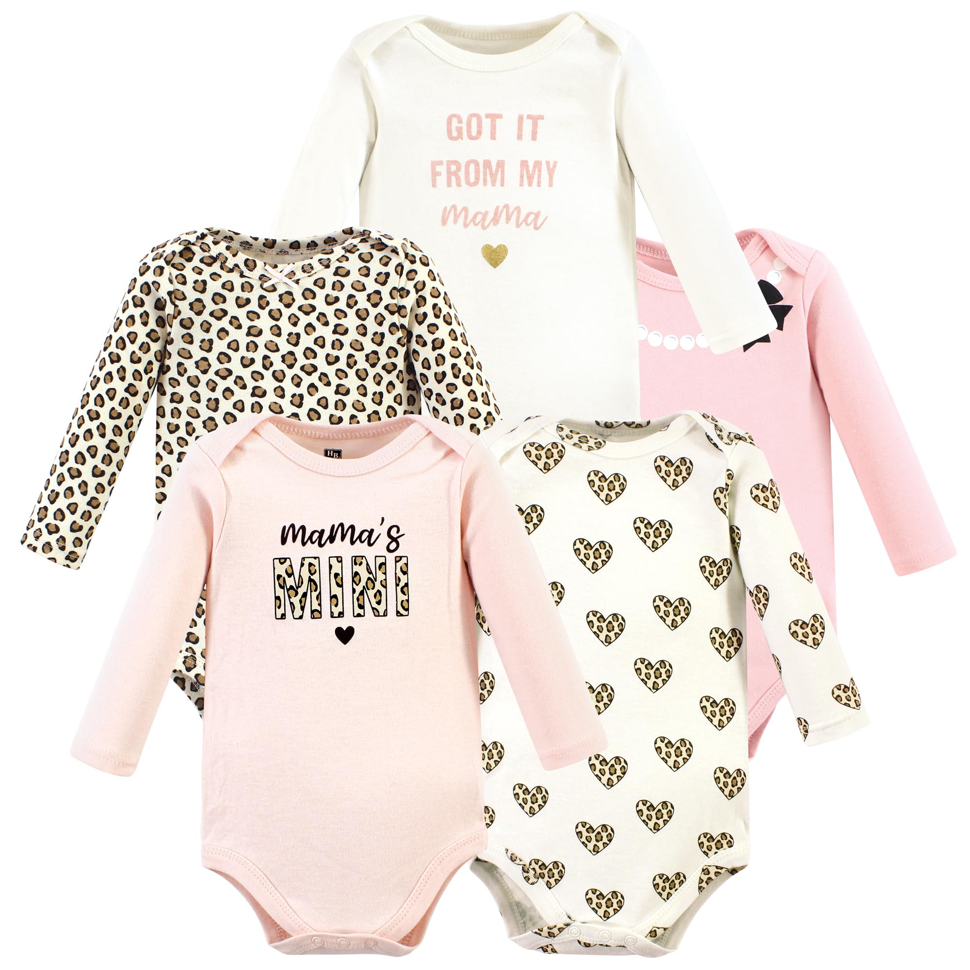Hudson Baby Unisex Baby Cotton Long-Sleeve Bodysuits, Leopard Hearts, 3-6 Months