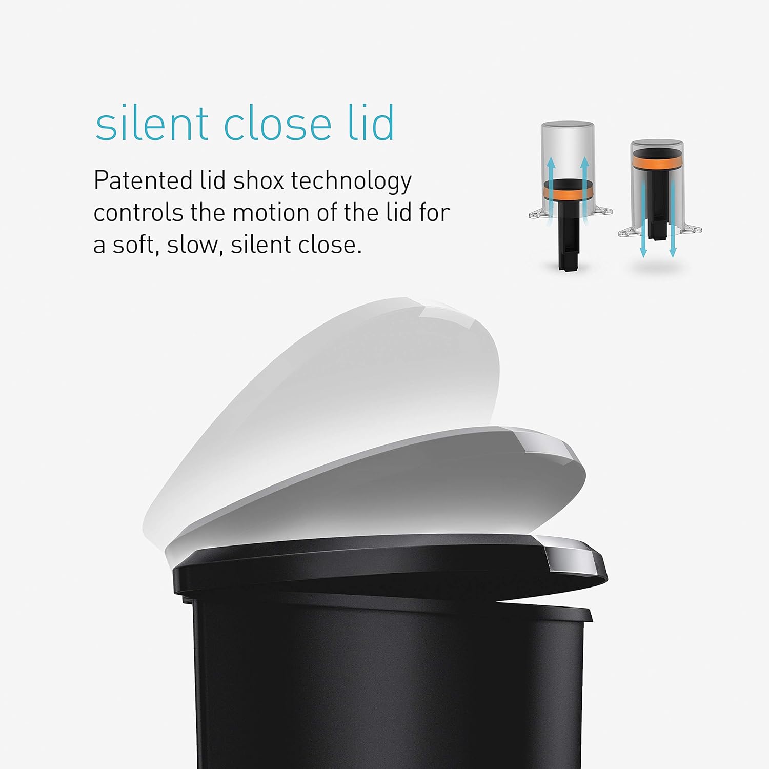 simplehuman 50 Liter / 13 Gallon Semi-Round Kitchen Step Trash Can, Black Plastic With Secure Slide Lock: Home & Kitchen