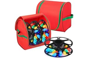 Huhumy 2 Pcs Christmas Light Storage Bag with 6 Pcs Reels Stores up to 750 ft of Mini Lights 600D Zipper Xmas Storage Reels Container Christmas Holders for Holiday(Classic)