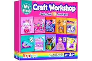 KRAFUN My First Craft Workshop Art and Craft Kit for Kids - 20 Projects in 10 Envelopes, Unicorn, Mermaid, Princess & Llama C