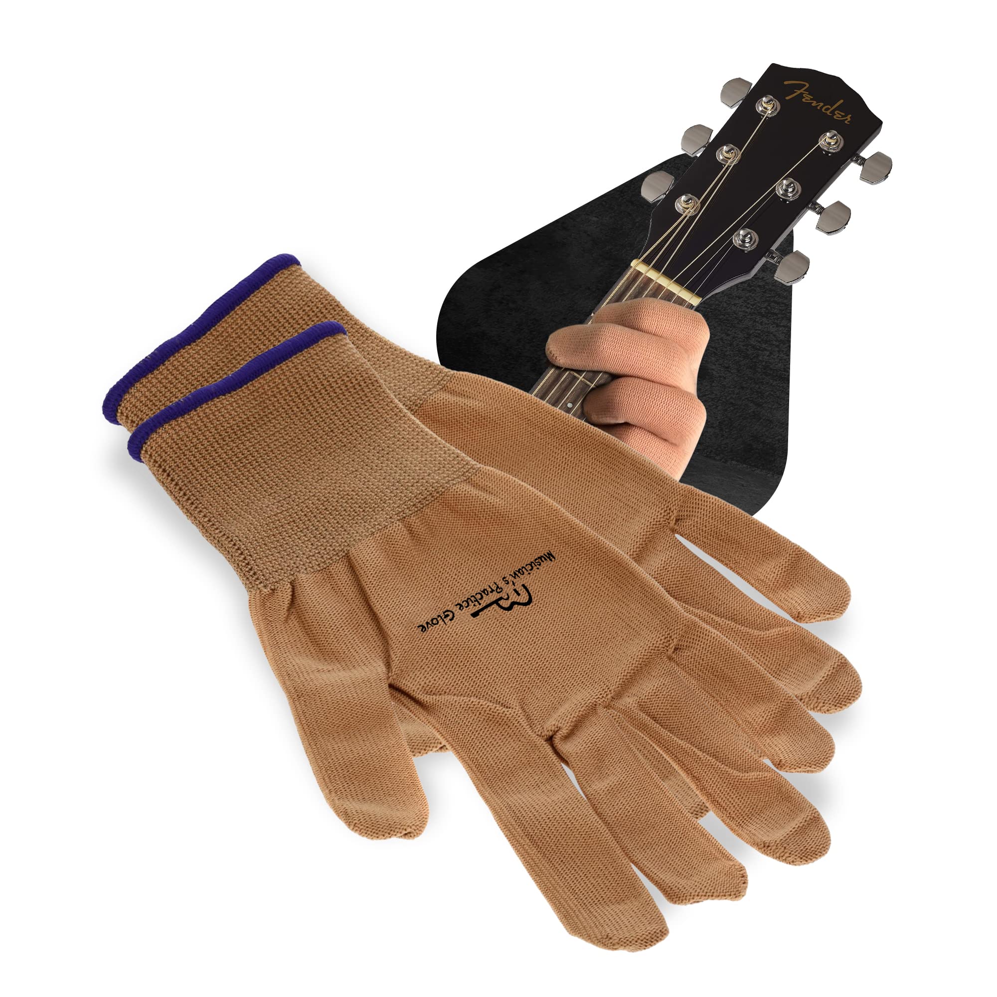 Musician’s Practice Glove - 2-Pack Guitar Gloves for Women and Men, Fingertip Protectors for Playing String Instruments, Hand Issues and More, Nylon Thin Gloves for Indoor/Outdoor Gigs, Medium, Beige