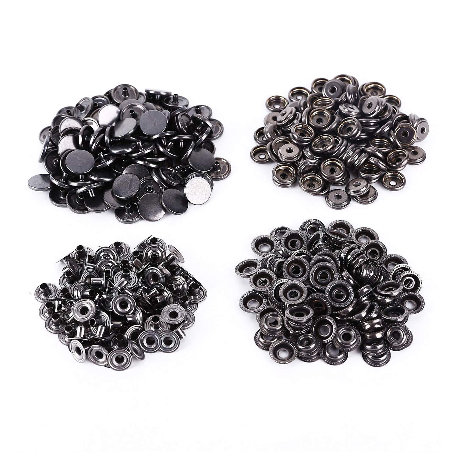 Trimming Shop 15mm Press Studs Snap Fasteners Poppers Heavy Duty No Sew Metal Buttons Four Part Fasteners for Repair Clothing, Leather Jacket, DIY Arts & Craft Projects, Gunmetal, 100pcs