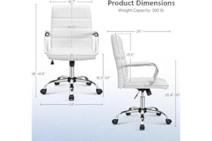 Yaheetech Office Desk Chair Mid-Back Leather Computer Chair Height Adjustable Ergonomic Executive Chair w/Lumbar Support Comfy Thick Padded Armrests and Seat, White
