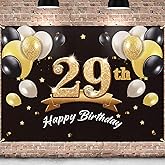 PAKBOOM Happy 29th Birthday Banner Backdrop - 29 Birthday Party Decorations Supplies for Men - Black Gold 4 x 6ft