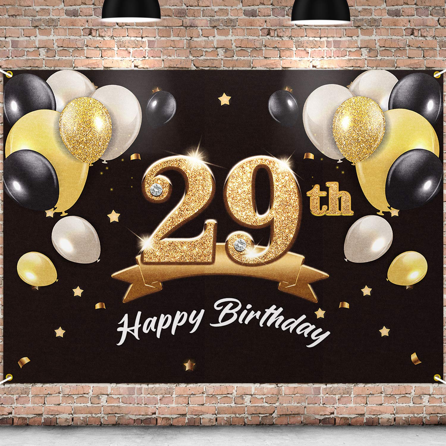 PAKBOOM Happy 29th Birthday Banner Backdrop - 29 Birthday Party Decorations Supplies for Men - Black Gold 4 x 6ft