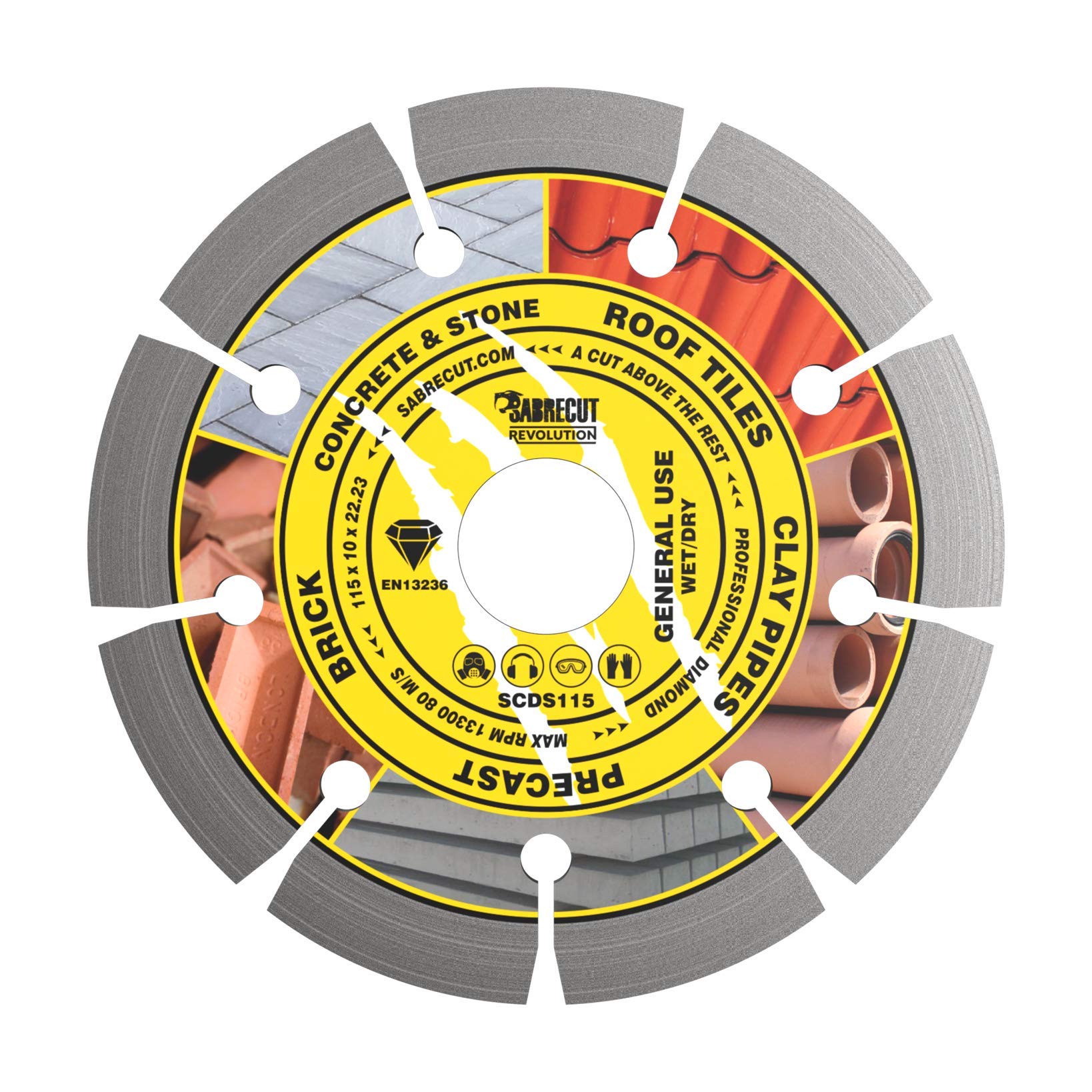 1 x SabreCut SCDS115 115mm (4.5 inch) x 10mm x 22.23mm Bore Segmented Diamond Angle Grinder Circular Saw Blade