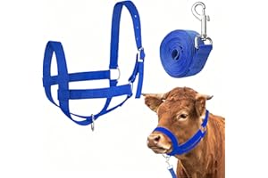 Amaezorx 1 Pcs Adjustable Nylon Cow Halter with Lead Rope, Durable Large Animal Halter for Cattle, Calf, Bull, Horse, Donkey 