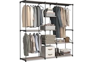 SONGMICS Portable Closet, Freestanding Closet Organizer, Clothes Rack, 16.9 x 71.7 x 71.7 Inches, Taupe URYG037R02