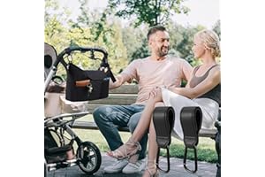 2 Pack Leather Pram Hooks – Universal Stroller Clips for Bags, Pushchair Buggy Hooks for Shopping, Diaper & Handbags