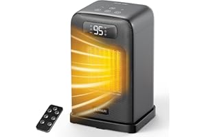 FLANUR Space Heaters for Indoor Use, 1500W Small Desk Heater 2 in 1 with Remote, Thermostat, LED Display, Overheat & Tip Over Protection, 12H Timer, 70° Oscillating Heater for Office (Black, 1Pack)