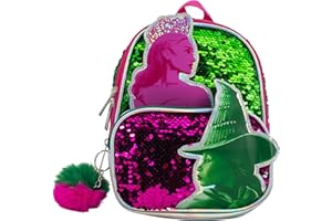 AI ACCESSORY INNOVATIONS Wicked 9” Micro Mini Backpack Purse Featuring Glinda & Elphaba 3D Character Patches, Shiney Sequins, & Pompom Dangle