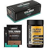ONNIT Daily Performance & Wellness Bundle: Alpha Brain Nootropic Capsules (90 Count) + Total Human Day & Night Packs (30-Day Supply), IGEN Non-GMO Tested Focus, Energy & Clarity, Pack of 2