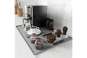 ZJSTRO Silicone Coffee Mat With Espresso Tamping Mat for Ninja Luxe Cafe Espresso Machine Accessories, 23.5''x15.7'' Anti-Slip Heat-Resistant Coffee Bar Mat for Countertop -Gray
