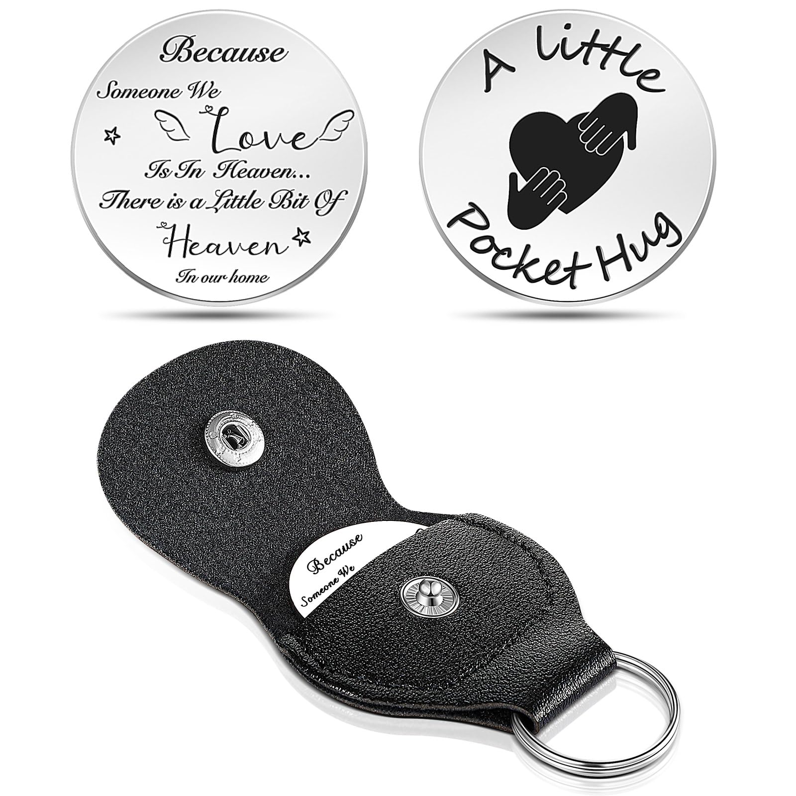 Photect Mourning Mom Dad Memorial Gifts Remembrance Gifts for Loss of Loved One Double Sided Pocket Hug Token Coin with PU Keyring Bereavement Condolence Gifts for Women Men Boys Girls Family Members