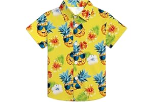 QAUN Hawaiian Shirt for Kids Boys Hawaiian Shirts Summer Button Down Shirt Cusual Tops 5-14 Years
