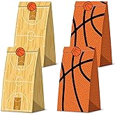 KERINGO 30 Pack Basketball Party Decorations Basketball Gift Bags Paper Treat Snacks Bags Basketball Print Goodie Bags with Stickers for Sports Theme Party Decorations