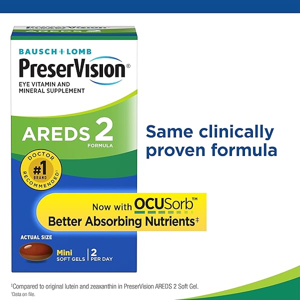 PRESERVISION AREDS 2 EYE VITAMINS, #1 EYE DOCTOR RECOMMENDED BRAND, LUTEIN AND ZEAXANTHIN SUPPLEMENT WITH VITAMIN C, VITAMIN E, ZINC, AND COPPER, 120 SOFTGELS (MINIGELS)