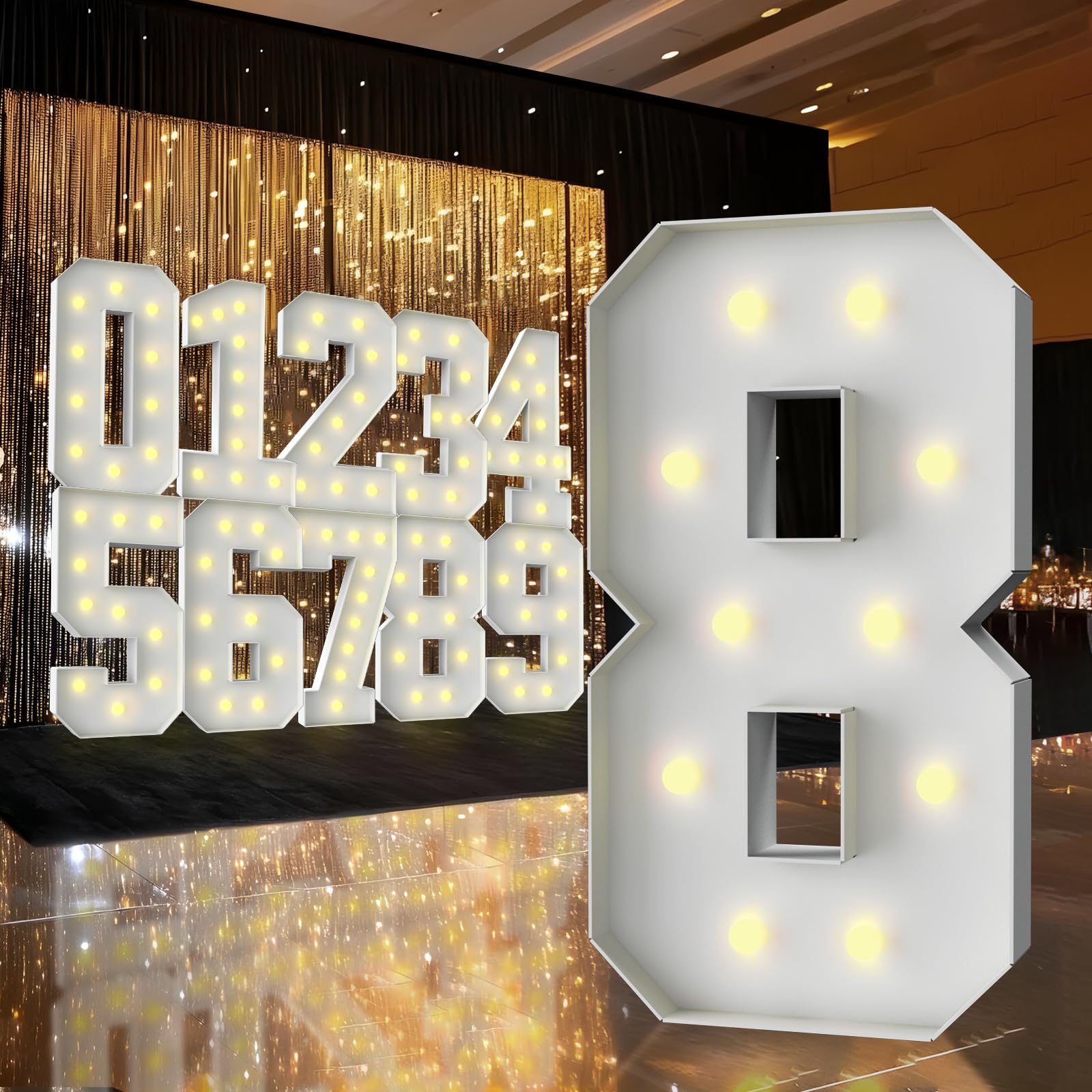Photo 1 of 3FT Marquee Light Up Number,Marquee Numbers 3 Feet Tall, Large Led Sign for Baby Shower,Party,Birthday Decorations,Graduation,Prom(Number 8)