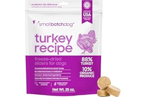 smallbatch Pets Freeze Dried Raw Dog Food, Turkey Recipe, 25 oz, Organic High Protein Dog Food, Grain Free, Made in The USA, Humanely Raised Meat, Single Protein, for Picky Eaters, Hydrate & Serve
