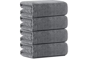 JUNSEY Oversized Bath Towels Set of 4, Dark Gray Extra Large Bath Sheets Towels for Adults 35x70in, 600 GSM Ultra Soft Bathroom Towels Microfiber Quick Dry Towel Absorbent Shower Towels For Spa Camping