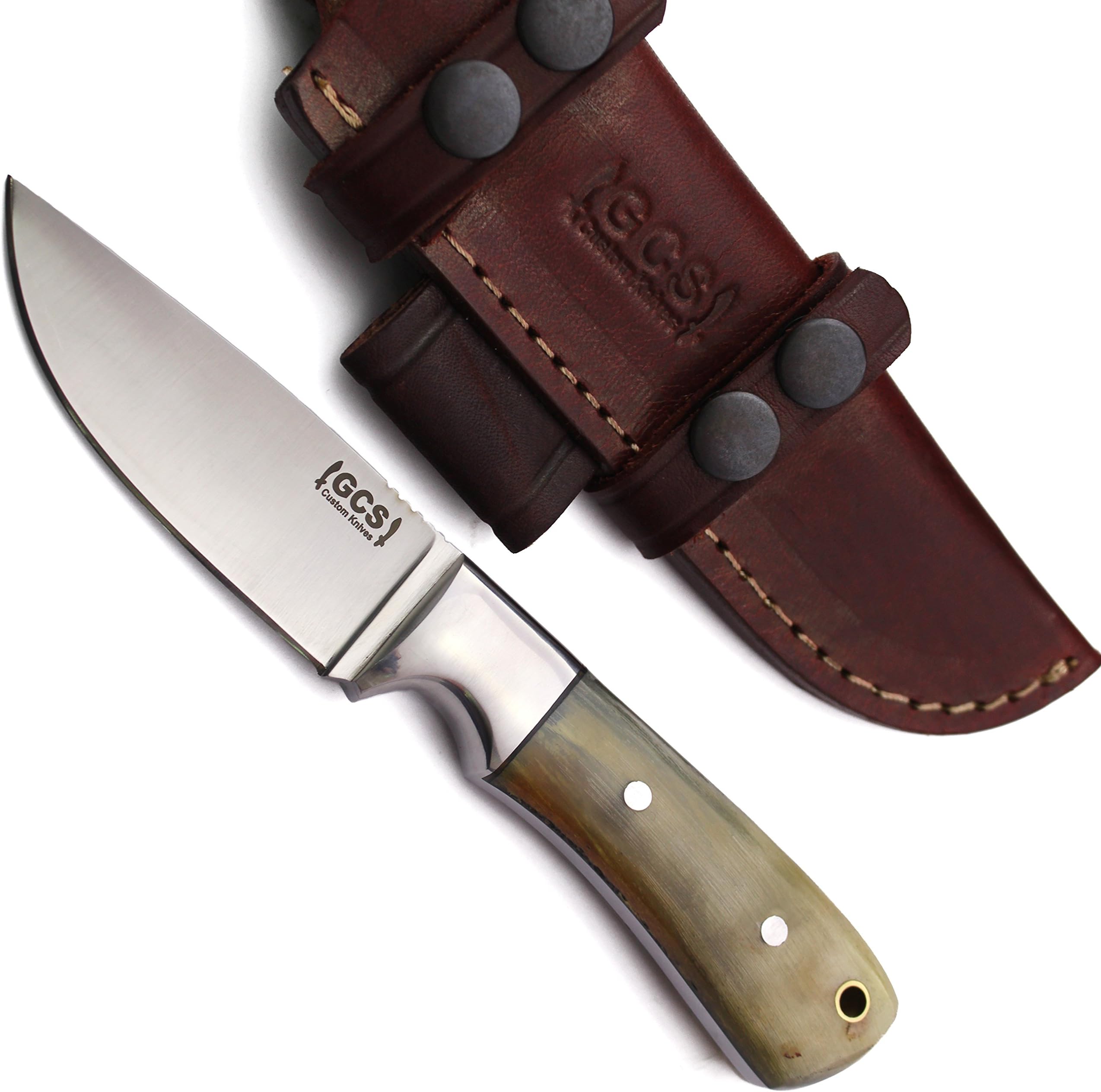 GCS Deer Skinner Custom Handmade D2-Tool-Steel 59HRC Micarta Small Hunting Skinning Knife with Leather Sheath 140