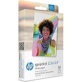 HP Sprocket 2.3 x 3.4 Premium Instant Zink Sticky Back Photo Paper (50 Sheets) Compatible with HP Sprocket Select and Plus Printers.