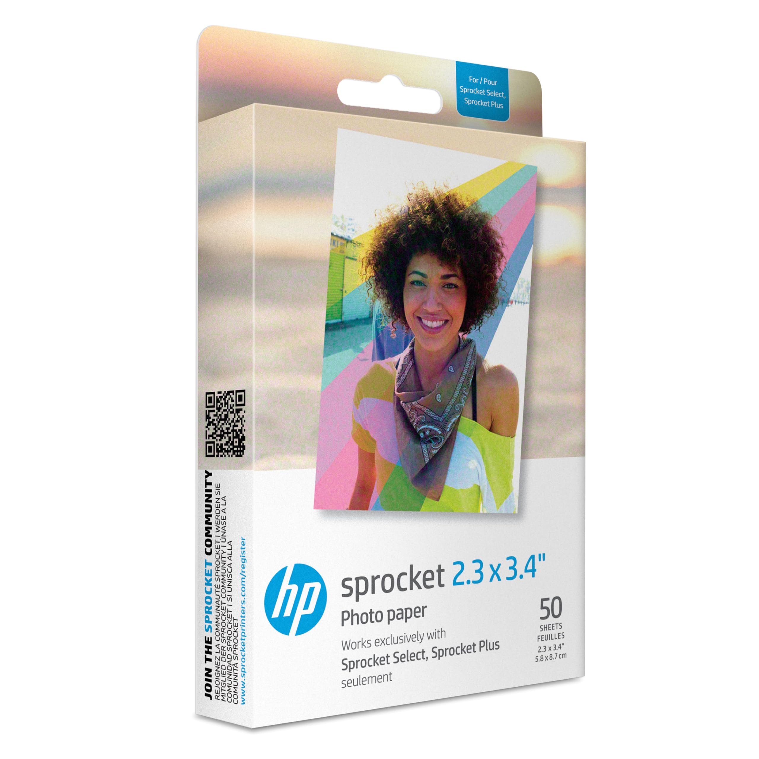HP Sprocket 2.3 x 3.4 (5.8x8.6 cm) Premium Zink Sticky Back Photo Paper, 50 Sheets, Compatible with HP Sprocket Select and Plus Photo Printers