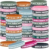 Syhood 200 Pcs Religious Silicone Bracelets Bulk Christian Scripture Rubber Bible Verse Bracelets Inspirational Spiritual Wristbands for Men Women Party Gifts(Light Color)