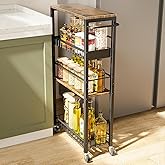 Kssiaz Slim Storage Rolling Cart, 4 Tier Narrow Cart with Wheels, Metal Kitchen Rolling Cart for Small Spaces, Slide Out Storage Shelves for Kitchen, Laundry Room, Bathroom, Living Room, 7.1in(W)