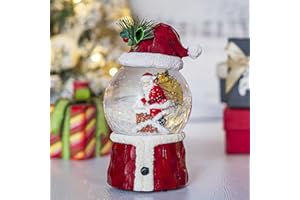 DUSVALLY Snow Globe Gift for Kid & Adult Santa & Gift-Scene, Crystal Musical Glitter Ball for Christmas & New Year, 100mm Glass Water Globe Wind-up Decoration for Home & Office, 7''H