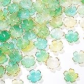 CustomyLife 100pcs Cherry Blossom Beads, 5-Petal Green Gradient Acrylic Flower Beads, Mini Spacer Hair Accessories Halloween Christmas for Bracelets Earring Jewelry Making