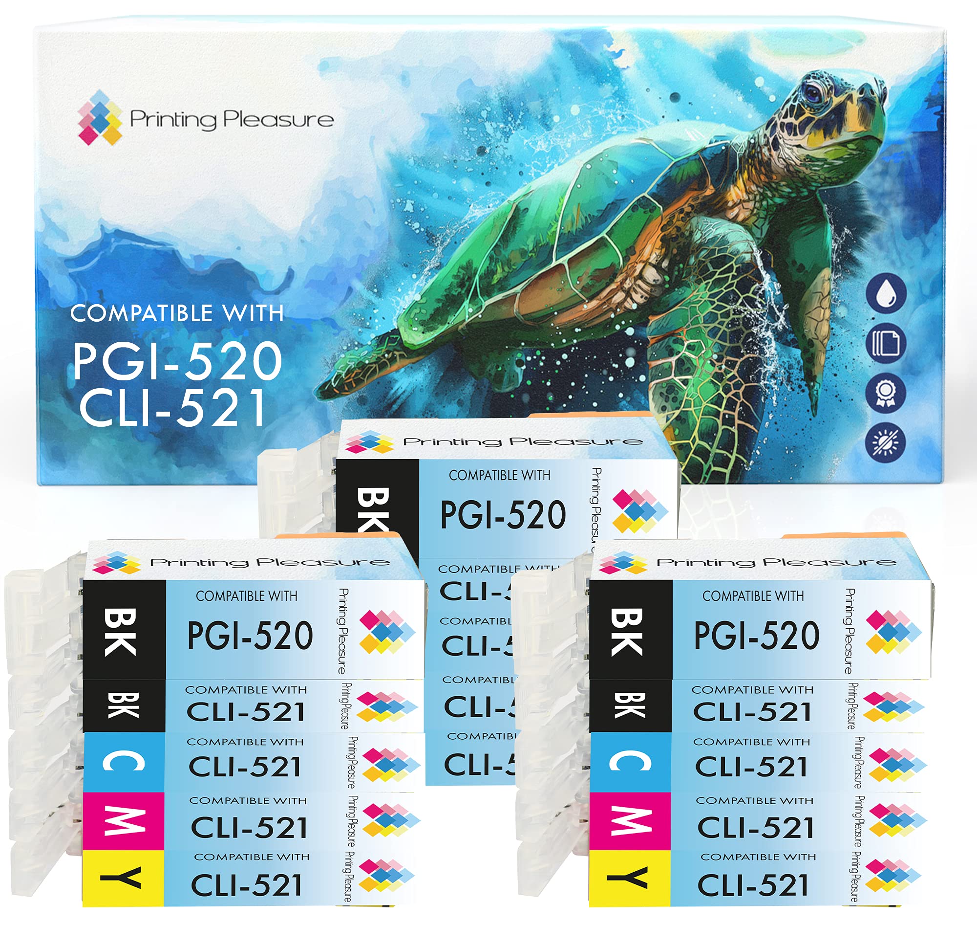 PGI-520XL 521XL Ink Cartridges,Compatible Ink Cartridge Replacement for Pixma MP540 550 560 620 MX860 870 iP3600 4600 4700 -Black/Photo Black/Cyan/Magenta/Yellow,High Capacity(3 SET-15pack)