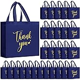 SilTriangle 50 Pcs Thank You Gift Bags with Handles Bulk Thank You Reusable Non Woven Bags Bridesmaid Souvenir Handbags for Valentine's Day Wedding Easter Graduation(11 x 12 x 5 Inch,Navy Blue)